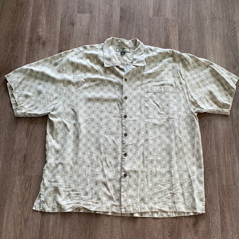Tommy Bahama Button Front Short Sleeve Shirt 100% Silk‎ Palm Print Size XXL